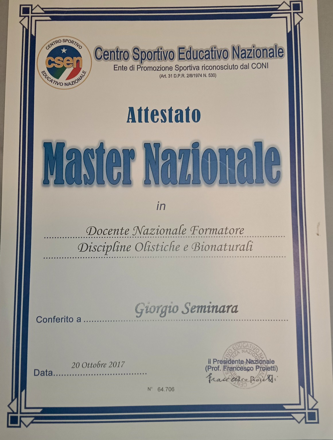 Master nazionale — Docente Nazionale Formatore — CSEN